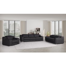 1116 DivanItalia Black Modular Power Reclining Sofa, Loveseat, and Chair Set – Top Grain Italian Leather with Power Headrests