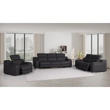 1116 DivanItalia Black 6-Piece Modular Power Reclining Sofa, Loveseat, and Chair Set – 6 Recliners, Top Grain Italian Leather with Power Headrests