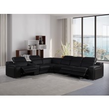 1116 DivanItalia Black Top-Grain Italian Leather 7-Piece Sectional with 3 Power Reclining Seats & Power Headrest