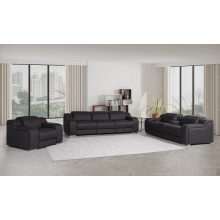 1116 DivanItalia Black 7-Piece Modular Power Reclining Sofa, Loveseat, and Chair Set – 6 Recliners, Top Grain Italian Leather