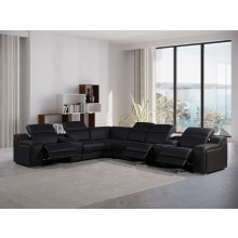 1116 DivanItalia Black Top-Grain Italian Leather 8-Piece Sectional with 3 Power Reclining Seats & Power Headrest