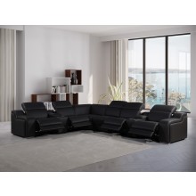 1116 DivanItalia Black Top-Grain Italian Leather 8-Piece Sectional with 4 Power Reclining Seats & Power Headrest