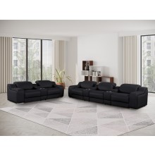 1116 DivanItalia Black 8-Piece Modular Power Reclining Sofa Set with Power Headrests – Top Grain Italian Leather