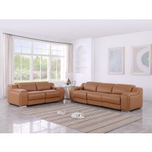 1116 DivanItalia Cognac Modular Power Reclining Sofa and Loveseat Set – Top Grain Italian Leather with Power Headrests
