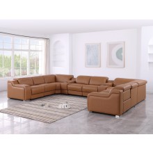 1116 DivanItalia Cognac 10-Piece Sectional with 4 Power Recliners and Power Headrests