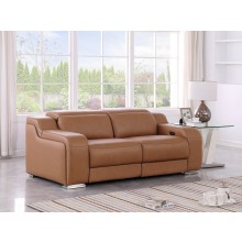1116 DivanItalia Cognac Top Grain Italian Leather Loveseat with Power Headrest
