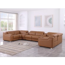 1116 DivanItalia Cognac 8-Piece Sectional with 4 Power Recliners and Power Headrests