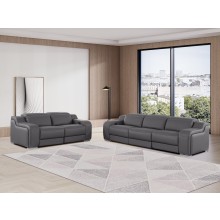 1116 DivanItalia Dark Grey Modular Power Reclining Sofa and Loveseat Set – Top Grain Italian Leather with Power Headrests
