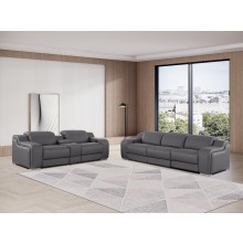 1116 DivanItalia Dark Gray 6-Piece Modular Power Reclining Sofa and Loveseat Set with Power Headrests - Top Grain Italian Leather