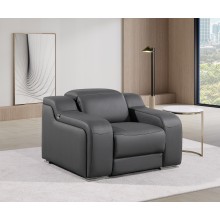 1116 DivanItalia Dark Grey Top Grain Italian Leather Power Reclining Chair with Power Headrests