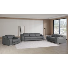 1116 DivanItalia Dark Grey Modular Power Reclining Sofa, Loveseat, and Chair Set – Top Grain Italian Leather with Power Headrests