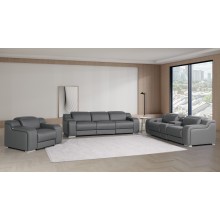 1116 DivanItalia Dark Grey 7-Piece Modular Power Reclining Sofa, Loveseat, and Chair Set – 6 Recliners, Top Grain Italian Leather