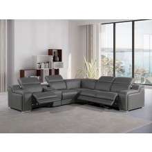 1116 - 6-PC Dark Gray Italian Leather Sectional Sofa w/ 3 Power Recliners