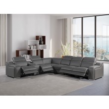 1116 - 7-PC Dark Gray Italian Leather Sectional Sofa w/ 4 Power Recliners