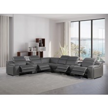 1116 - 8-PC Dark Gray Italian Leather Sectional Sofa w/ 4 Power Recliners