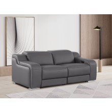 1116 DivanItalia Dark Grey Top Grain Italian Leather Loveseat with Power Headrest
