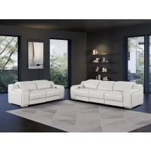 1116 DivanItalia LIght Grey Modular Power Reclining Sofa and Loveseat Set – Top Grain Italian Leather with Power Headrests