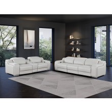 1116 DivanItalia Light Gray 6-Piece Modular Power Reclining Sofa and Loveseat Set with Power Headrests - Top Grain Italian Leather