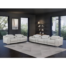 1116 DivanItalia Light Gray 8-Piece Modular Power Reclining Sofa Set with Power Headrests – Top Grain Italian Leather