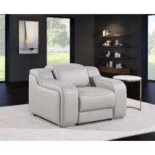 1116 DivanItalia Light Grey Top Grain Italian Leather Power Reclining Chair with Power Headrests