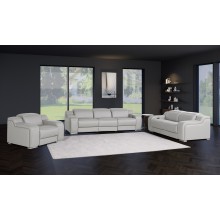 1116 DivanItalia LIght Grey Modular Power Reclining Sofa, Loveseat, and Chair Set – Top Grain Italian Leather with Power Headrests