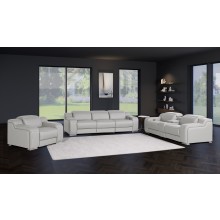 1116 DivanItalia LIght Grey 7-Piece Modular Power Reclining Sofa, Loveseat, and Chair Set – 5 Recliners, Top Grain Italian Leather