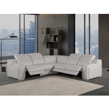 1116 - 5-PC Light Gray Italian Leather Sectional Sofa w/ 3 Power Recliners