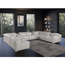 1116 DivanItalia Light Gray 12-Piece Sectional with 4 Power Recliners and Power Headrests