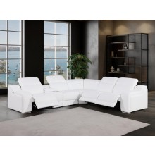 1116 - 6-PC White Italian Leather Sectional Sofa w/ 3 Power Recliners