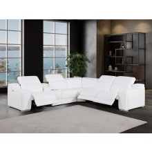 1116 - 6-PC White Italian Leather Sectional Sofa w/ 3 Power Recliners