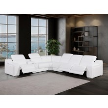 1116 - 7-PC White Italian Leather Sectional Sofa w/ 3 Power Recliners