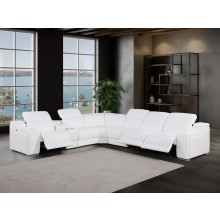 1116 - 7-PC White Italian Leather Sectional Sofa w/ 3 Power Recliners