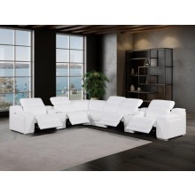 1116 - 8-PC White Italian Leather Sectional Sofa w/ 4 Power Recliners
