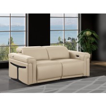 1126 DivanItalia Beige Top Grain Italian Leather Loveseat with Power Headrest
