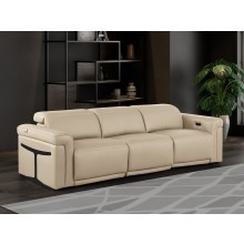 1126 DivanItalia Beige Top Grain Italian Leather Power Reclining Sofa with Dual Recliners and Power Headrests