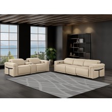 1126 DivanItalia Beige 6-Piece Modular Power Reclining Sofa and Loveseat Set with Power Headrests - Top Grain Italian Leather