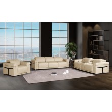 1126 DivanItalia Beige 7-Piece Modular Power Reclining Sofa, Loveseat, and Chair Set – 6 Recliners, Top Grain Italian Leather