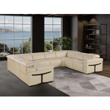 1126 DivanItalia Beige 8-Piece Sectional with 4 Power Recliners and Power Headrests (No Consoles)