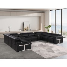 1126 DivanItalia Black 10-Piece Sectional with 4 Power Recliners and Power Headrests