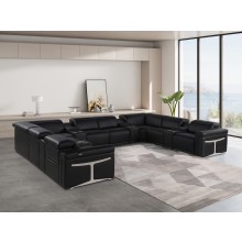 1126 DivanItalia Black 12-Piece Sectional with 4 Power Recliners and Power Headrests