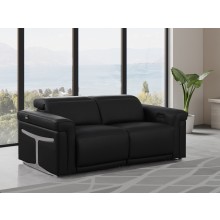 1126 DivanItalia Black Top Grain Italian Leather Loveseat with Power Headrest
