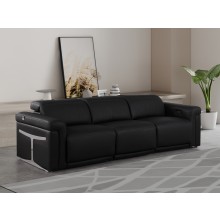 1126 DivanItalia Black Top Grain Italian Leather Power Reclining Sofa with Dual Recliners and Power Headrests