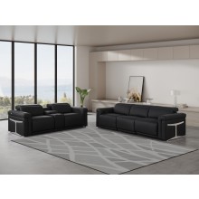 1126 DivanItalia Black 6-Piece Modular Power Reclining Sofa and Loveseat Set with Power Headrests - Top Grain Italian Leather