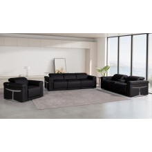 1126 DivanItalia Black 7-Piece Modular Power Reclining Sofa, Loveseat, and Chair Set – 6 Recliners, Top Grain Italian Leather