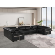1126 DivanItalia Black 8-Piece Sectional with 2 Power Recliners and Power Headrests