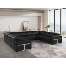 1126 DivanItalia Black 8-Piece Sectional with 4 Power Recliners and Power Headrests (No Consoles)