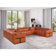 1126 DivanItalia Orange 10-Piece Sectional with 4 Power Recliners and Power Headrests