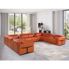 1126 DivanItalia Orange 12-Piece Sectional with 4 Power Recliners and Power Headrests