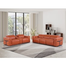 1126 DivanItalia Orange 6-Piece Modular Power Reclining Sofa and Loveseat Set with Power Headrests - Top Grain Italian Leather