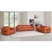 1126 DivanItalia Camel 6-Piece Modular Power Reclining Sofa, Loveseat, and Chair Set – 6 Recliners, Top Grain Italian Leather with Power Headrests